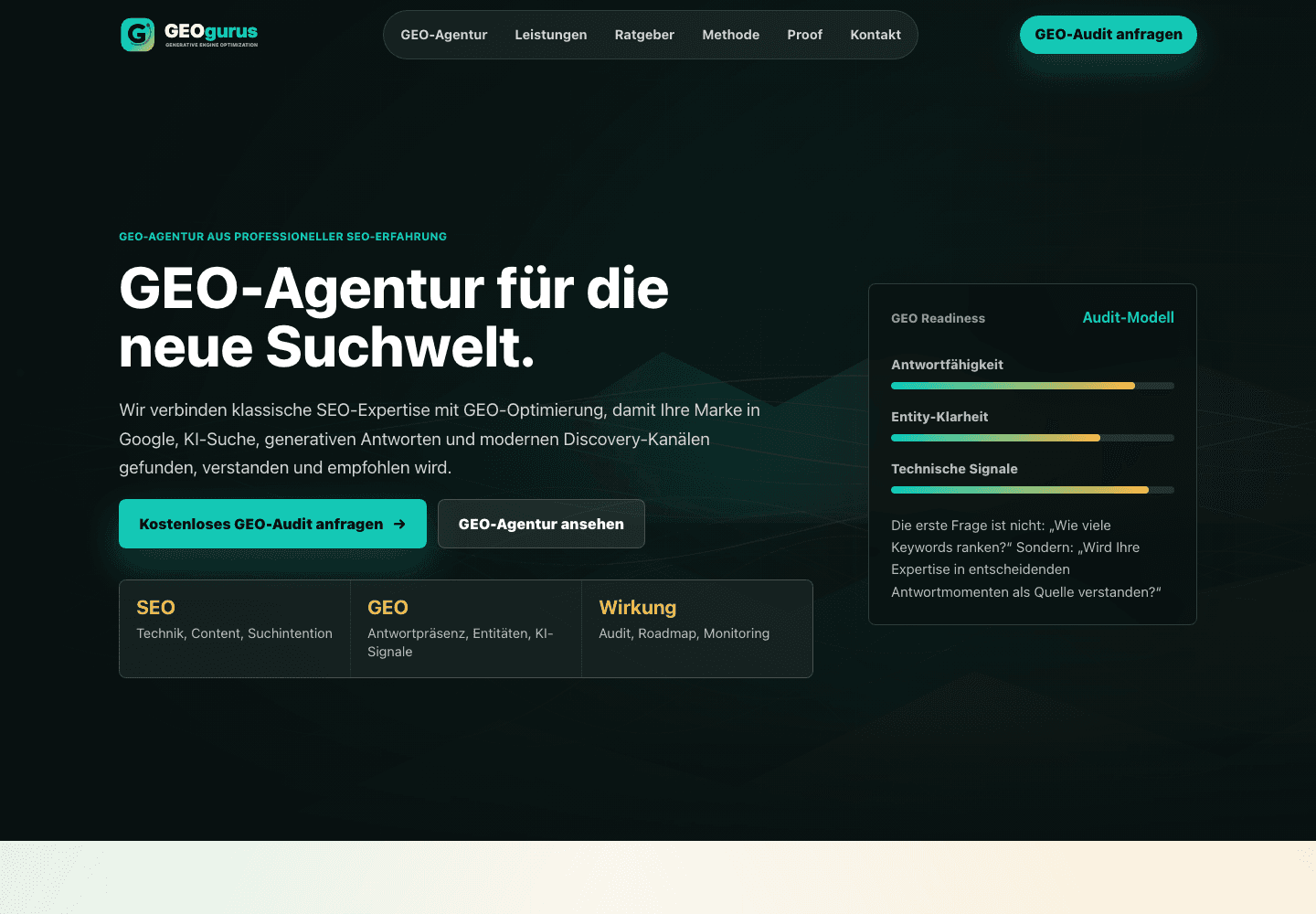 Screenshot der Startseite von GEOgurus