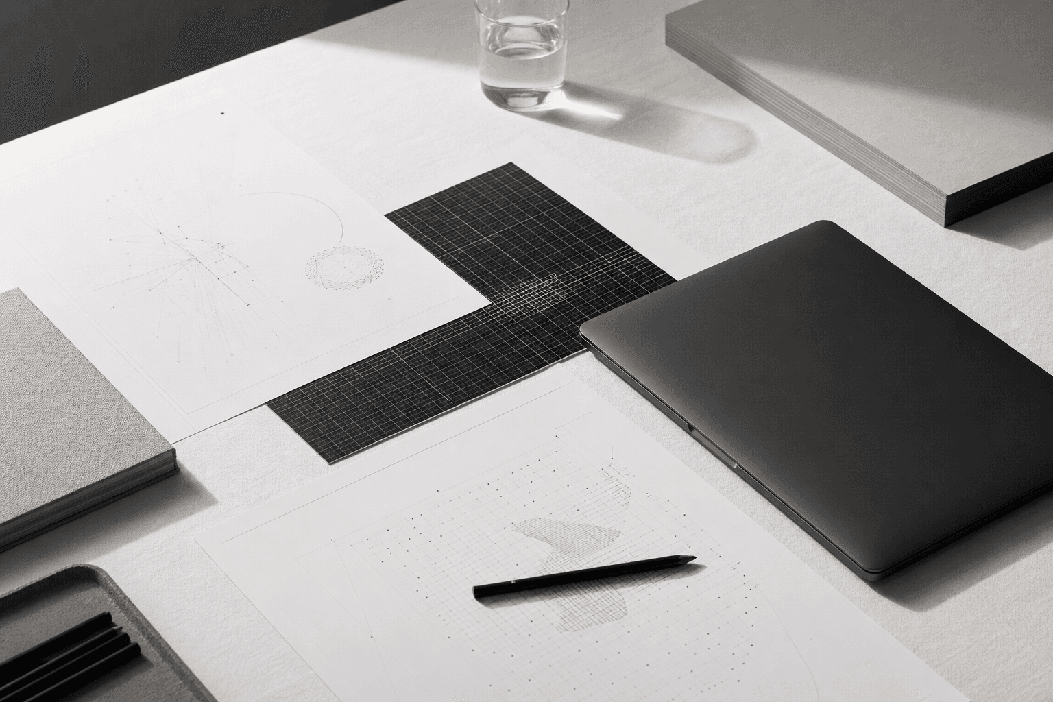 Venture-Studio-Arbeitsfläche mit Strategie, Produktplanung und Launch-Artefakten